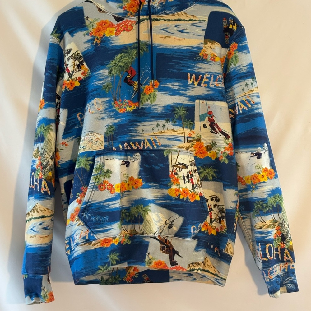 Polo Ralph Lauren Hawaiian Print Blue Hoodie Size Medium